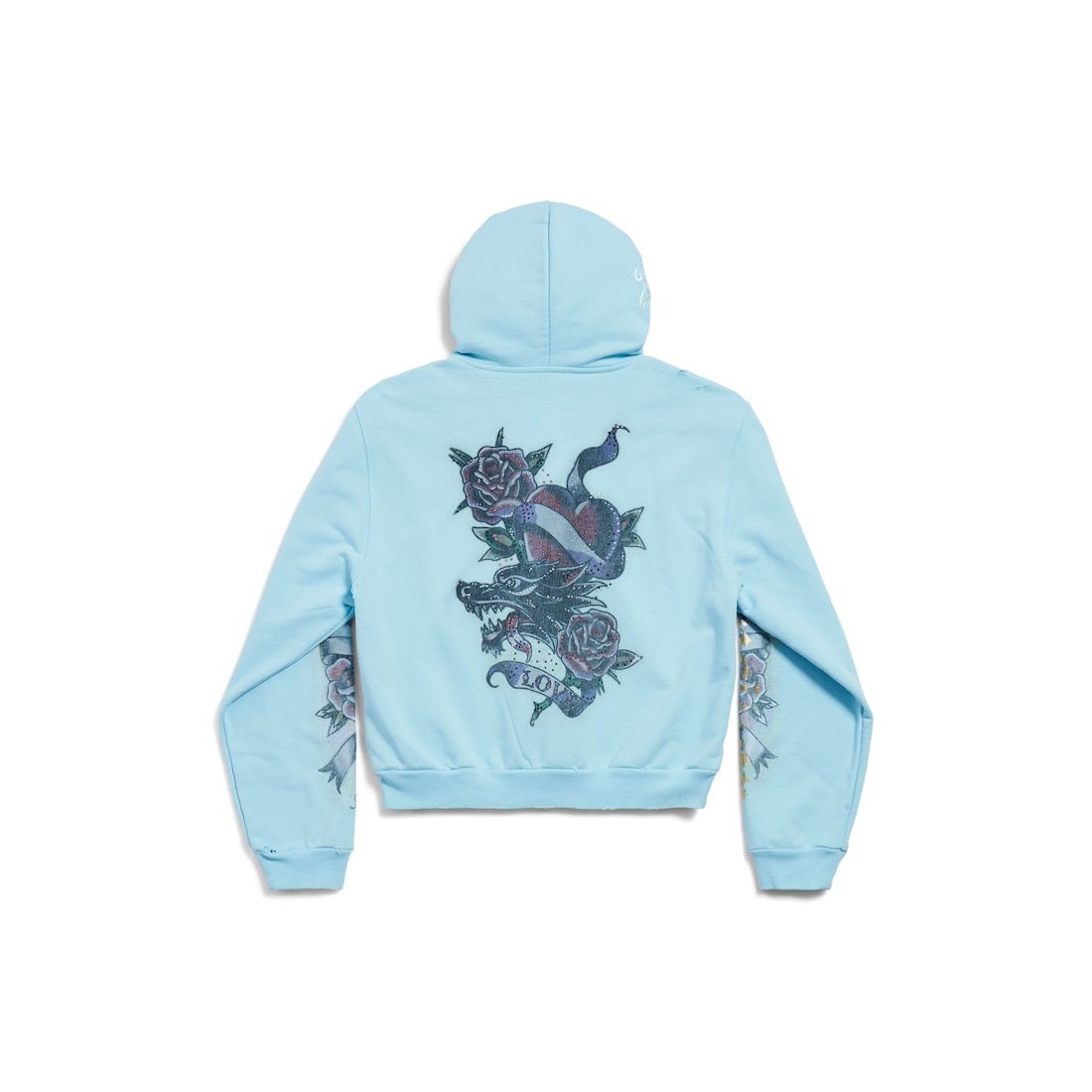 Women's Tacky Tattoo Zip-up Hoodie Small Fit in Light Blue - 2