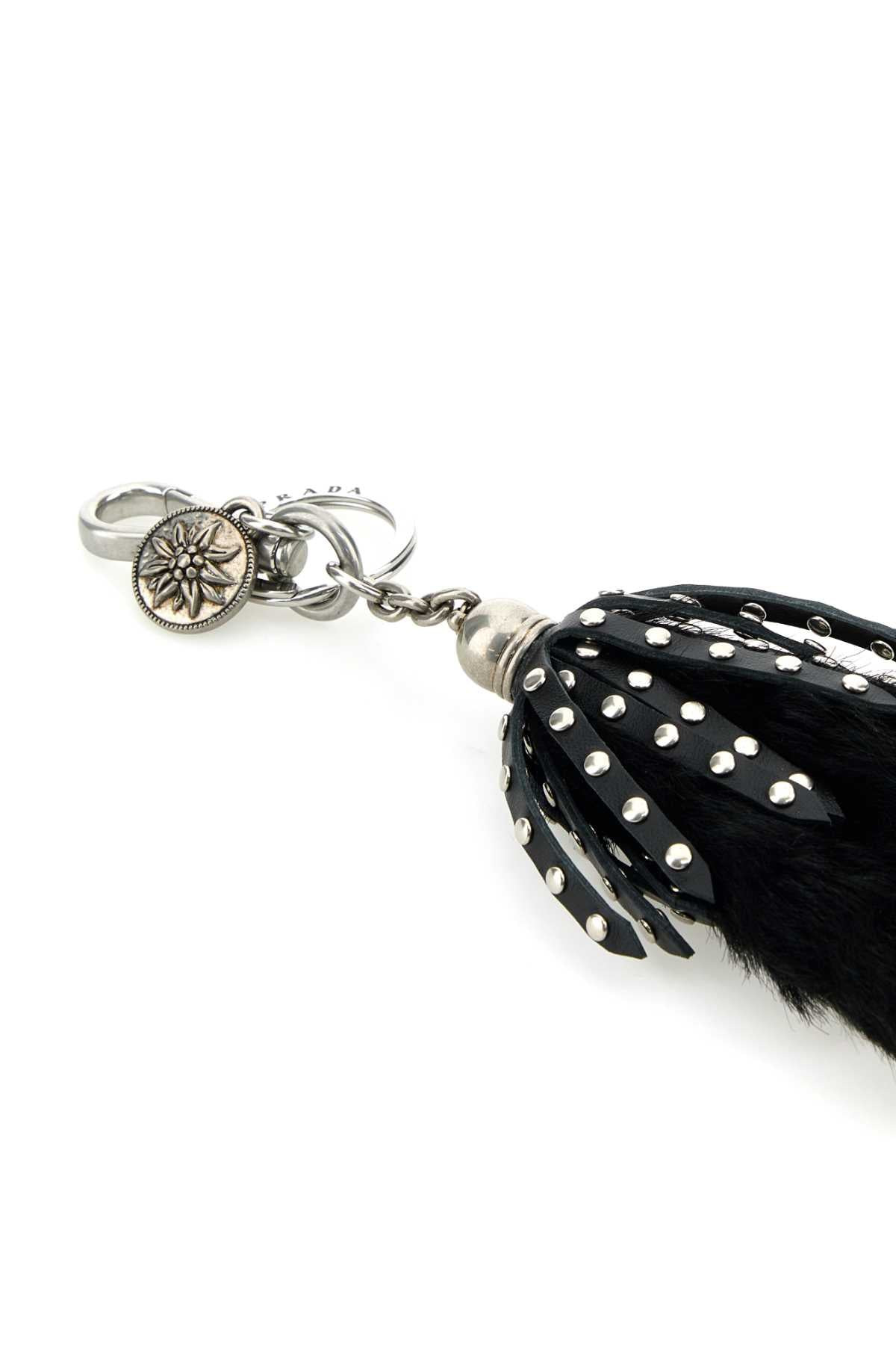 Prada Women Black Calf Hair And Leather Keyring - 3