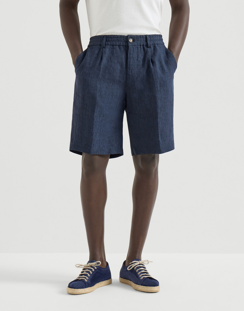 Lightweight délavé linen Bermuda shorts with elasticated waistband 2