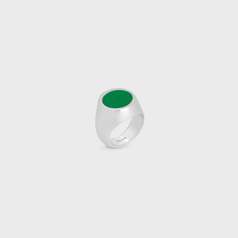 Triomphe Signet Ring in Varnish and Brass with Rhodium Finish 3