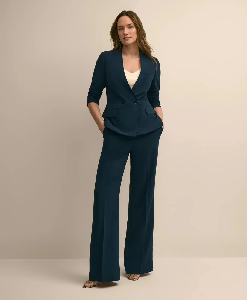 Crepe Double-Breasted Collarless Jacket - 1