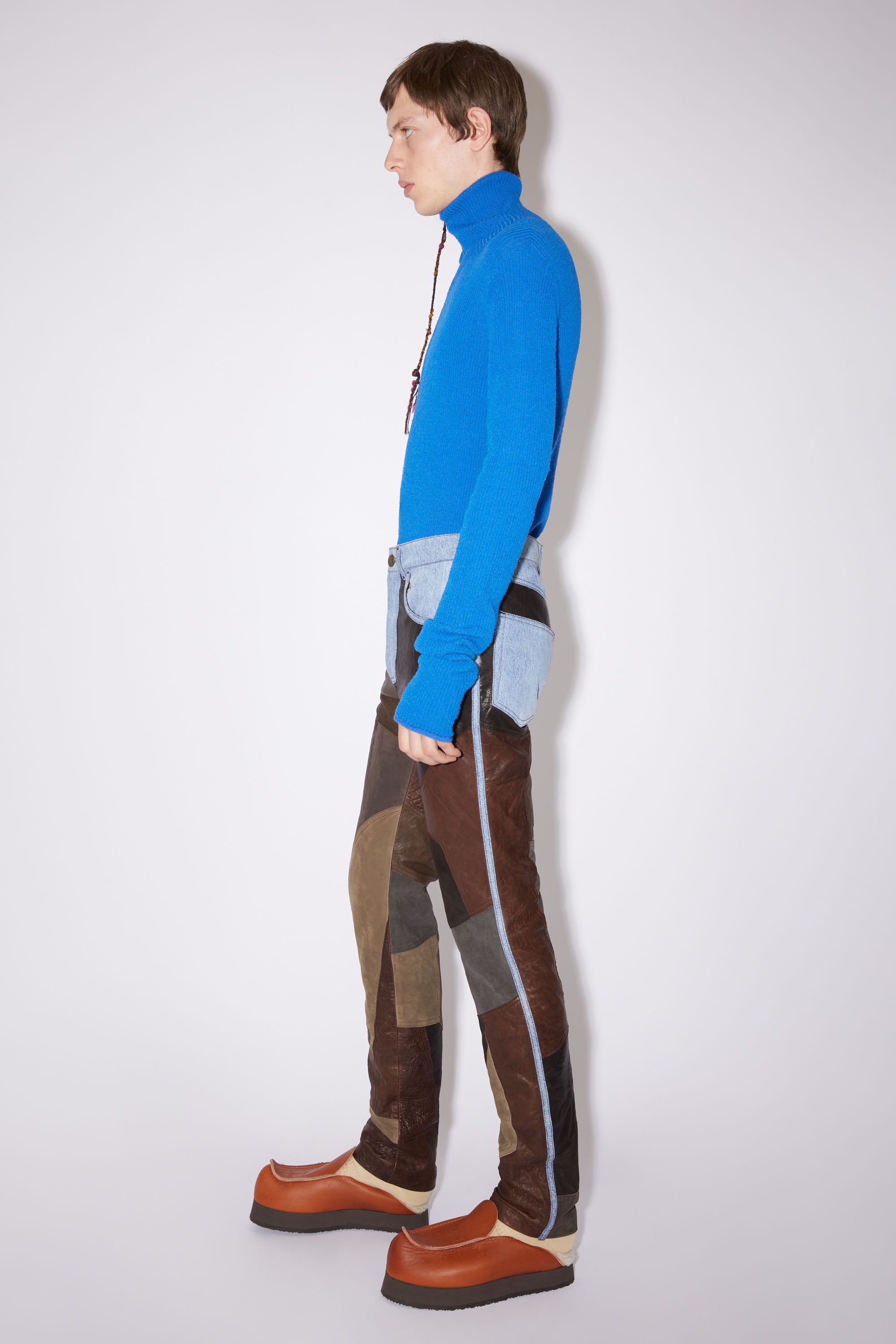 Denim leather patchwork trousers - Dark brown/multi - 4