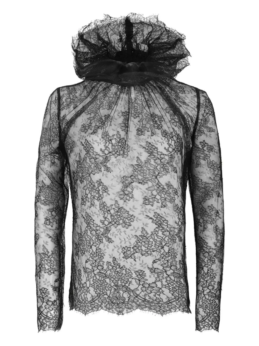 ruffled-collar lace blouse - 1