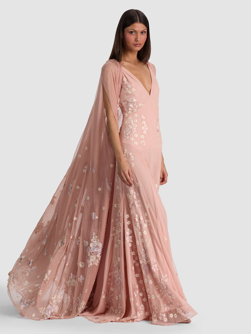 Alice + Olivia AZRIELLA EMBROIDERED MAXI GOWN CAPE outlook