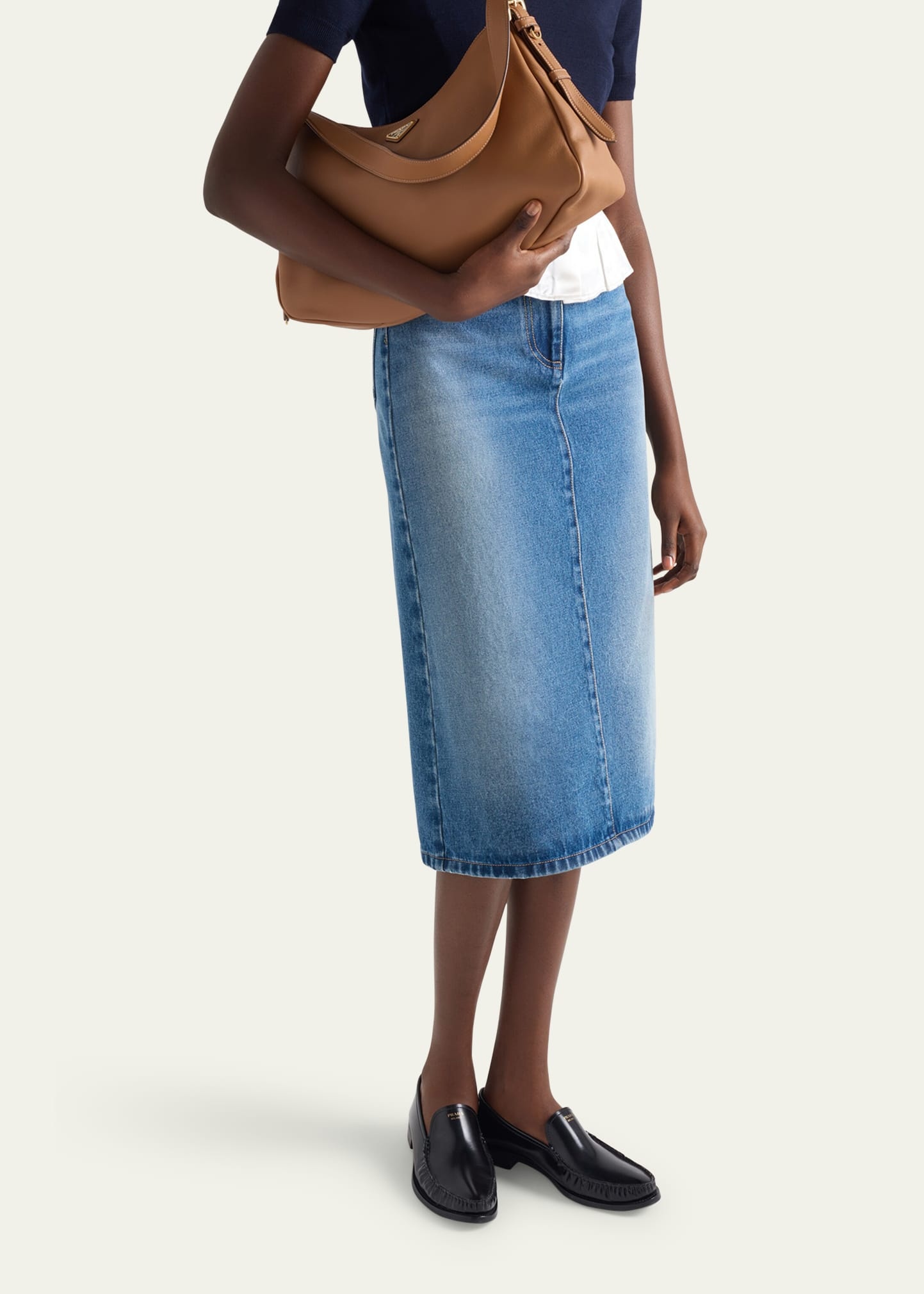 Faded Denim Midi Skirt - 4