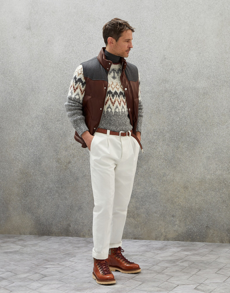 Brunello Cucinelli Paneled down vest in grained leather outlook