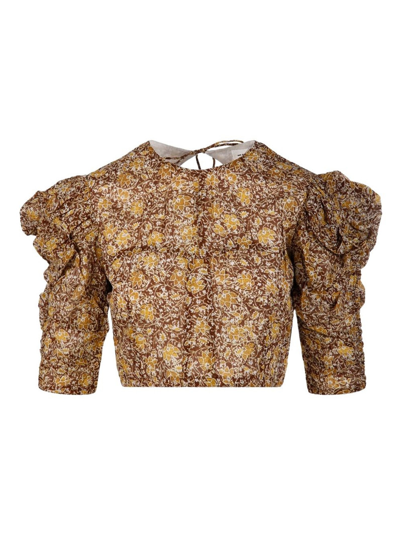 gathered-sleeve floral-print blouse 1