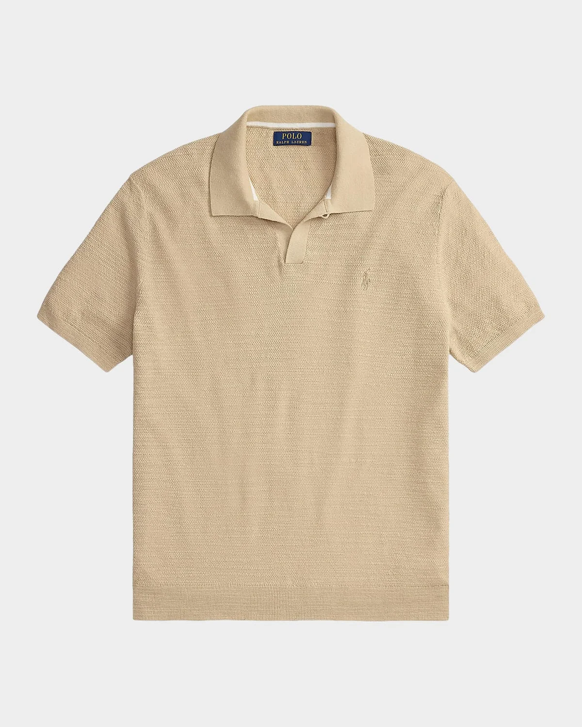 Men's Cotton and Linen Knit Johnny Collar Polo Shirt - 1