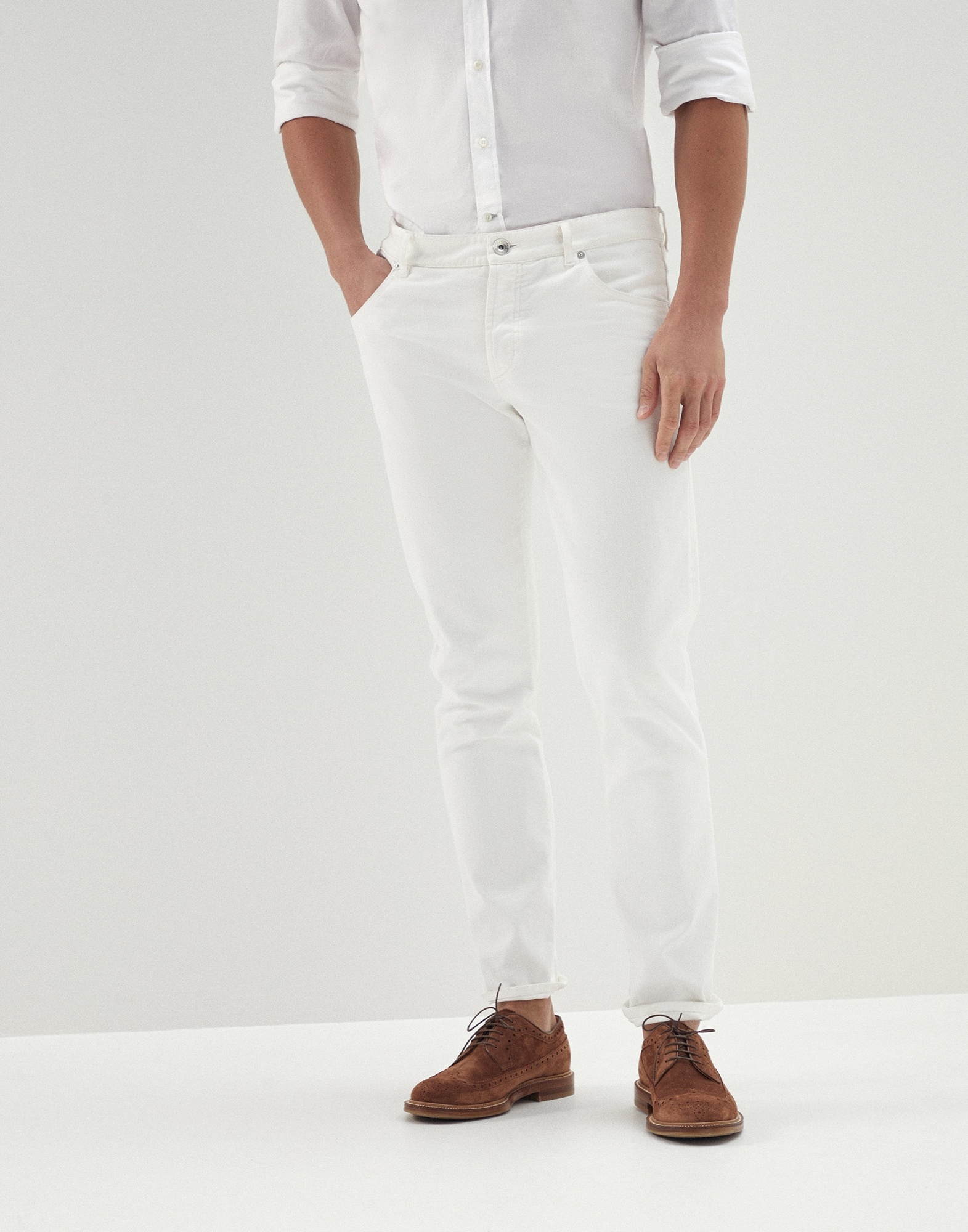 Lightweight dyed denim slim fit five-pocket trousers - 1
