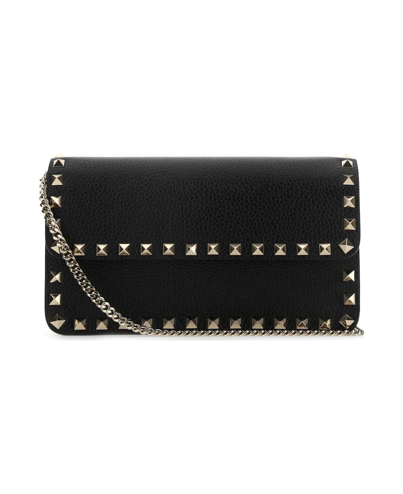 Black Leather Rockstud Clutch - 1