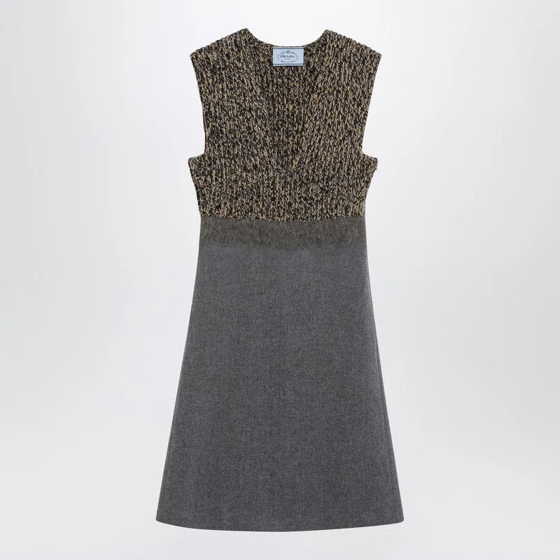 Prada Sleeveless Grey Wool And Cashmere Dress Women - 1