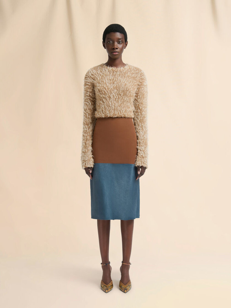 Marni BROWN WOOL SKIRT WITH PONY HAIR INSERT outlook
