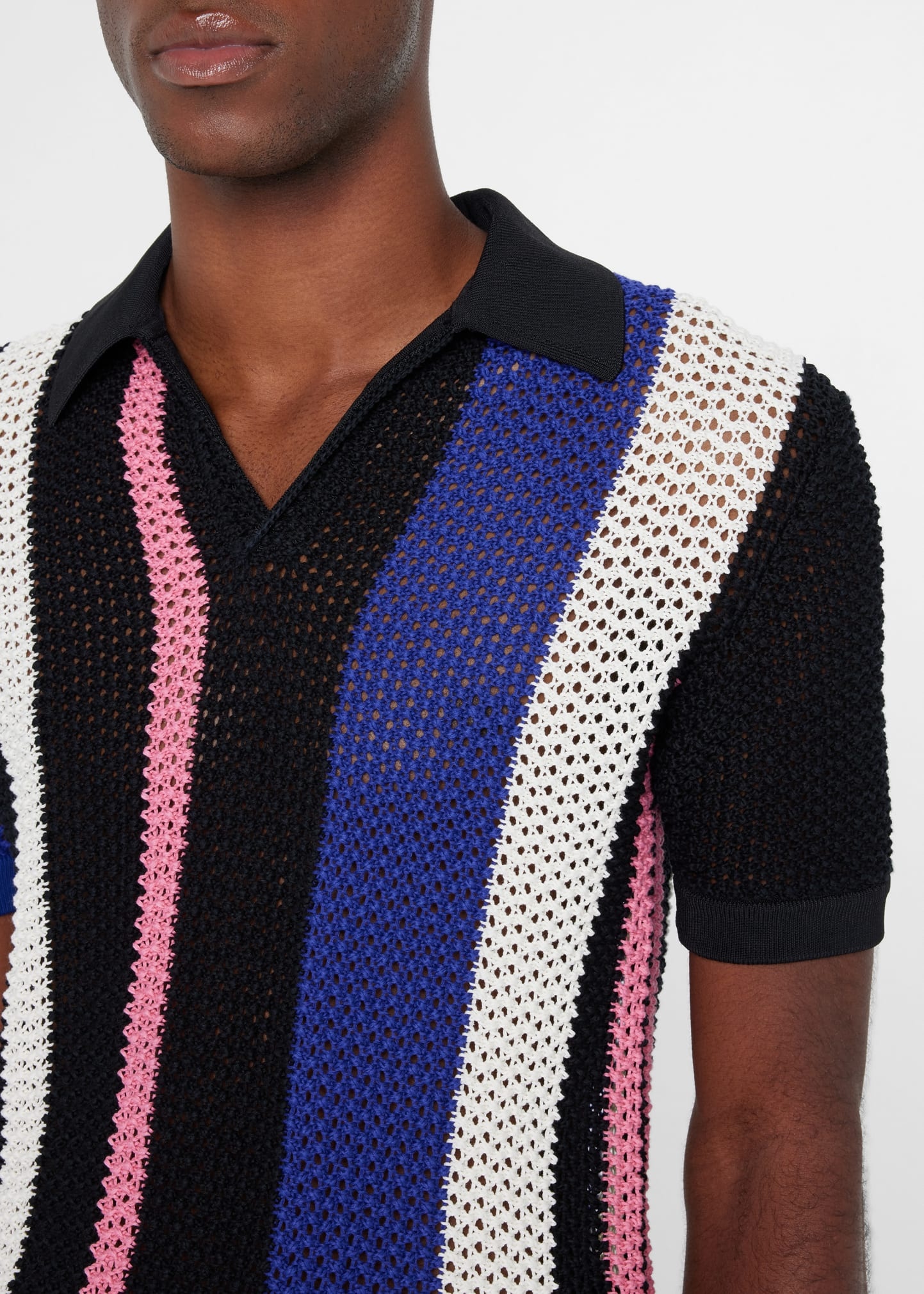Men's Pointelle Block Stripe Polo Shirt - 5