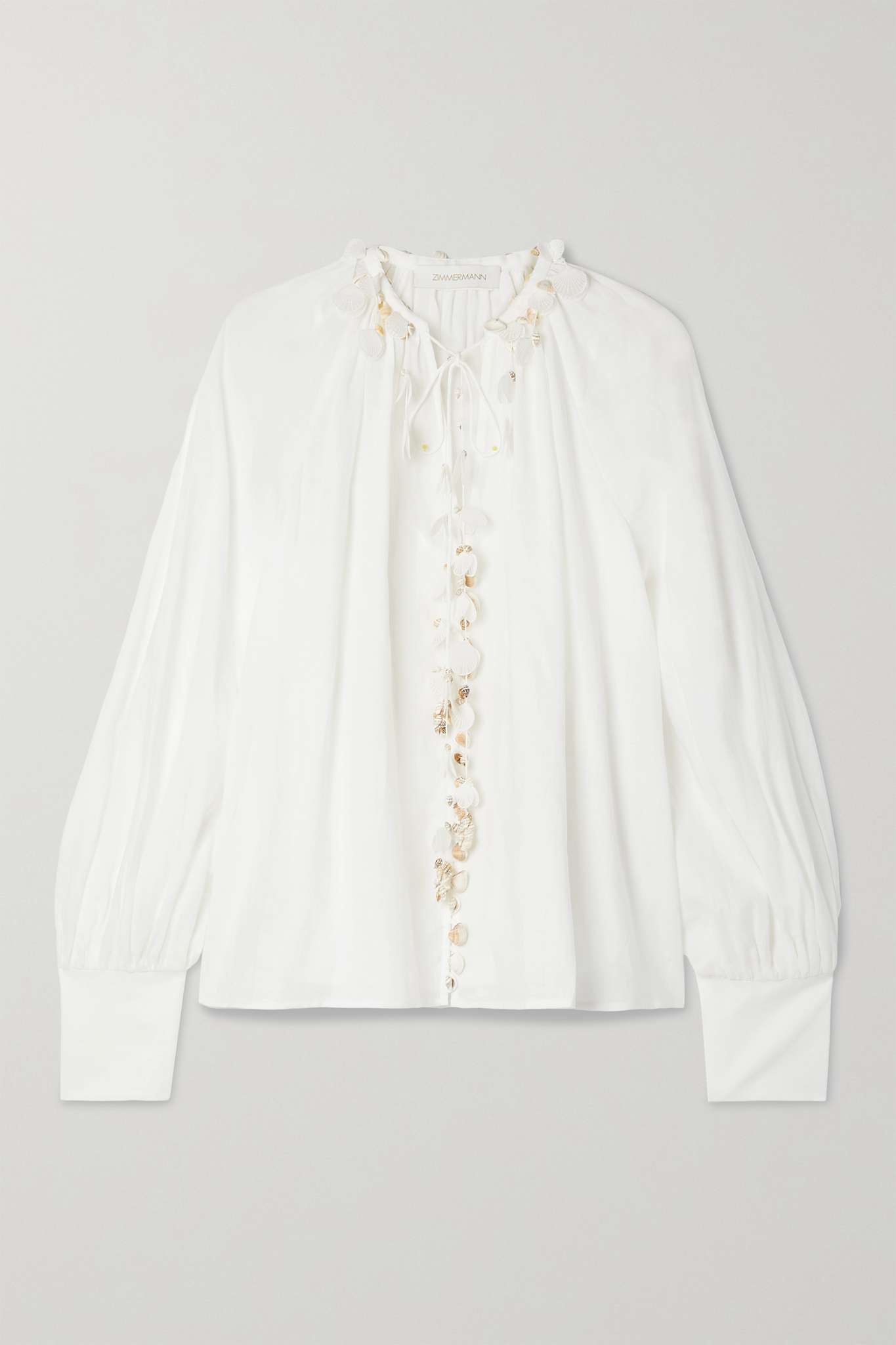 Postcard embellished ramie blouse - 1