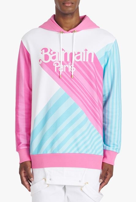 Balmain x Barbie - Multicolor eco-designed cotton sweatshirt with pink Balmain logo print - 5