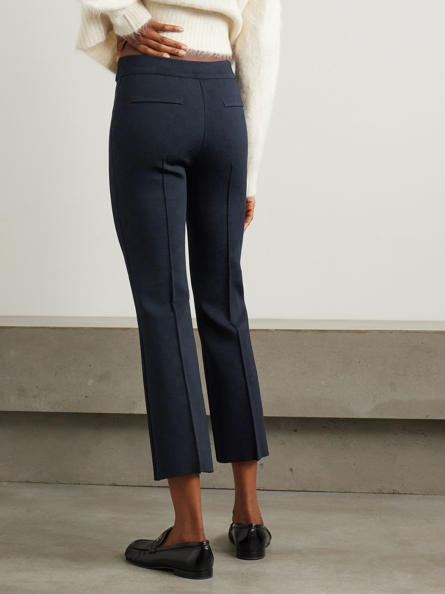 NSFW checked jacquard-knit flared pants Navy - 3