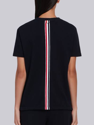 Thom Browne Navy Classic Cotton Pique Relaxed Fit Center Back Stripe Short Sleeve Tee outlook