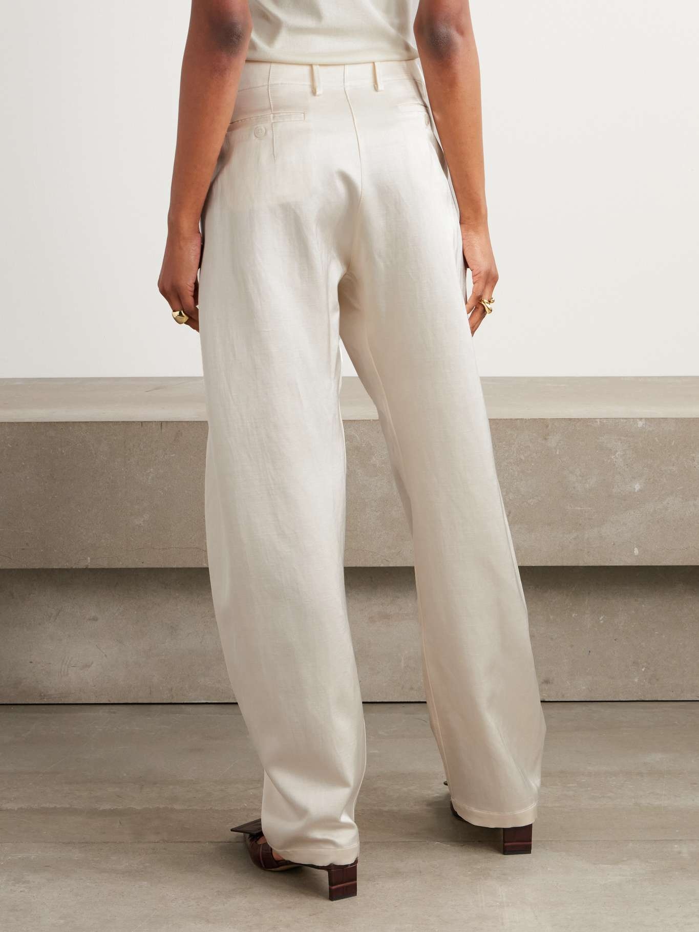 Stretch-cotton wide-leg pants Cream - 4