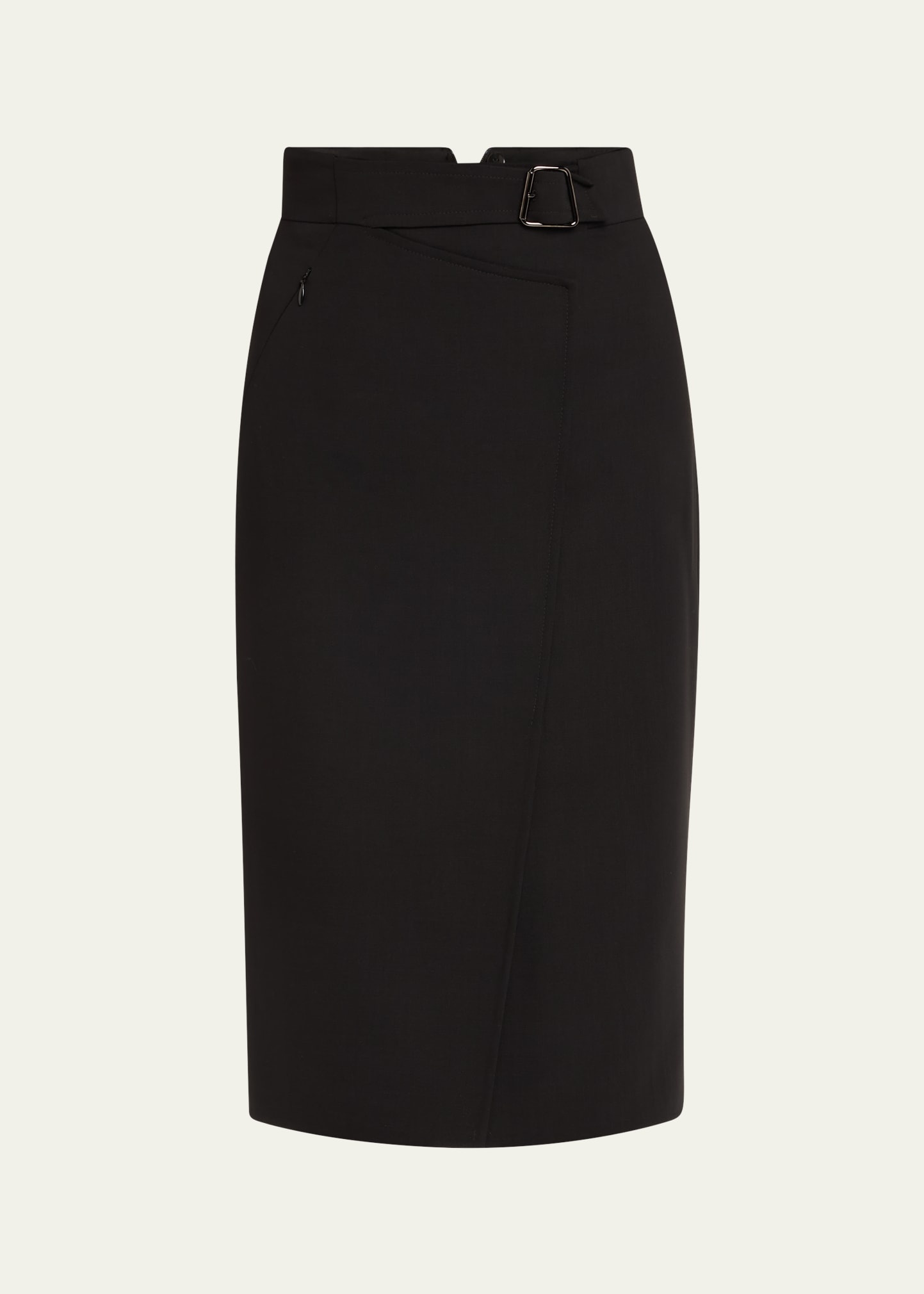 Trapezoid Buckle Wrapped Wool Pencil Skirt - 1