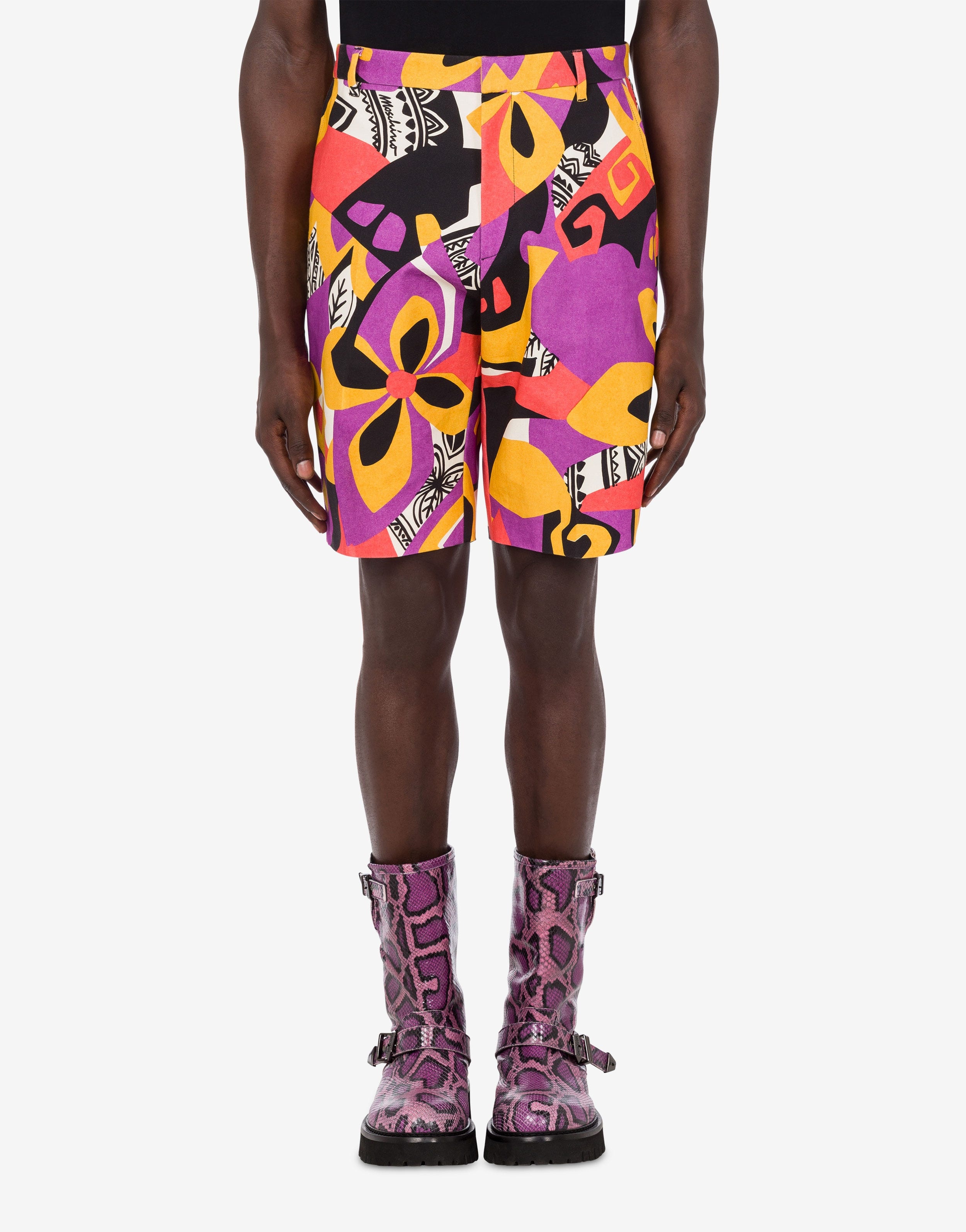GEOMETRIC PRINT STRETCH COTTON BERMUDA SHORTS - 2