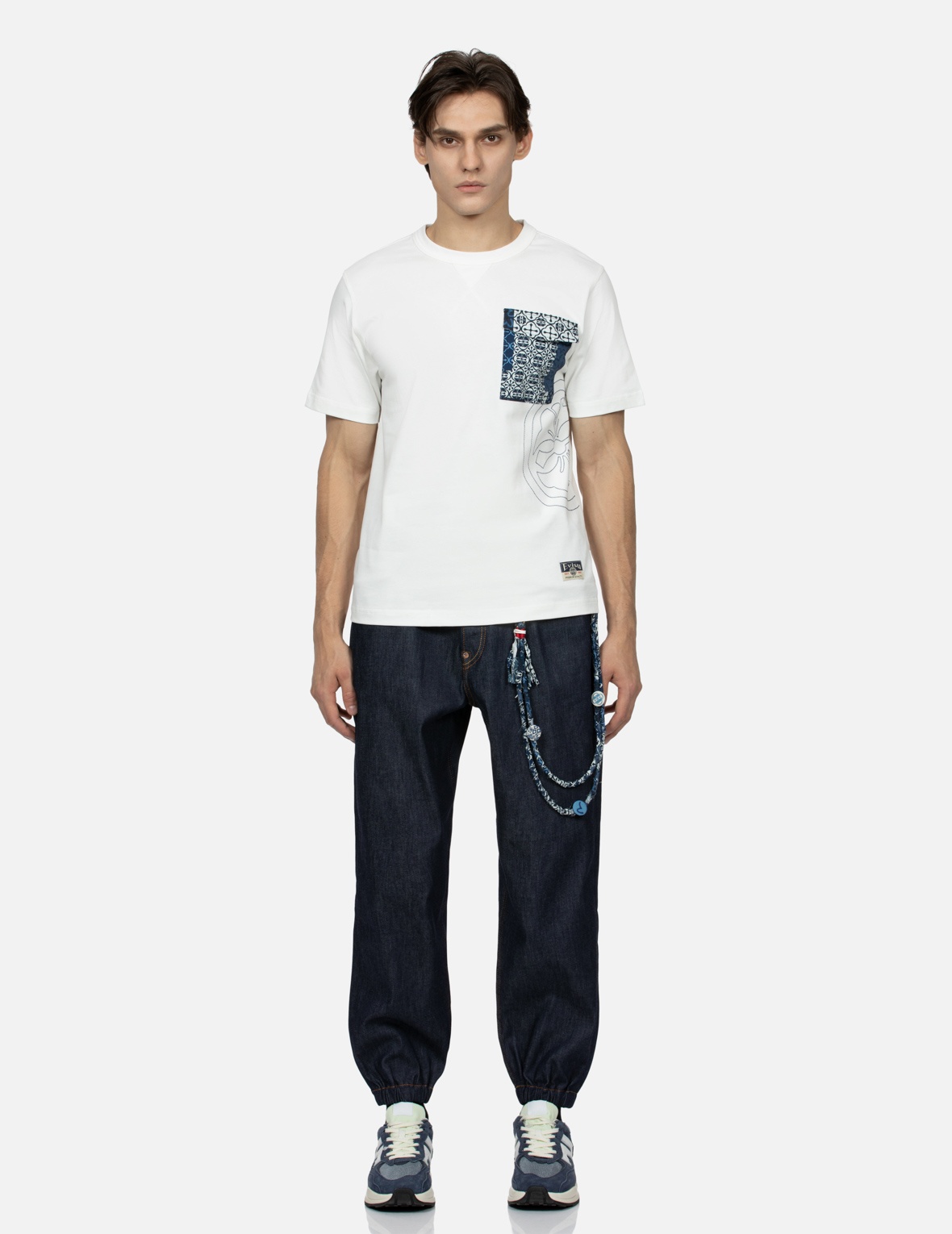 SEAGULL PRINT WITH DENIM CHAIN RELAX FIT DENIM JOGGERS - 6