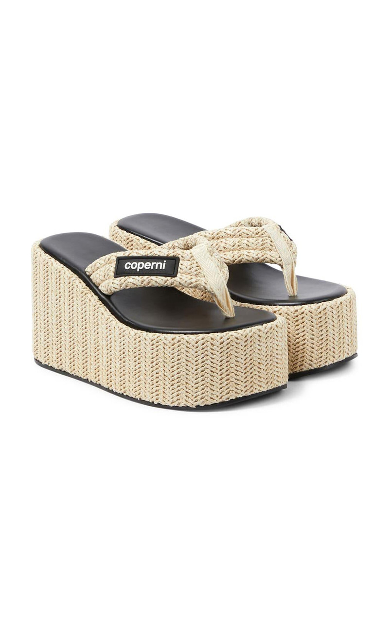 Branded Raffia Wedge Sandals neutral 1