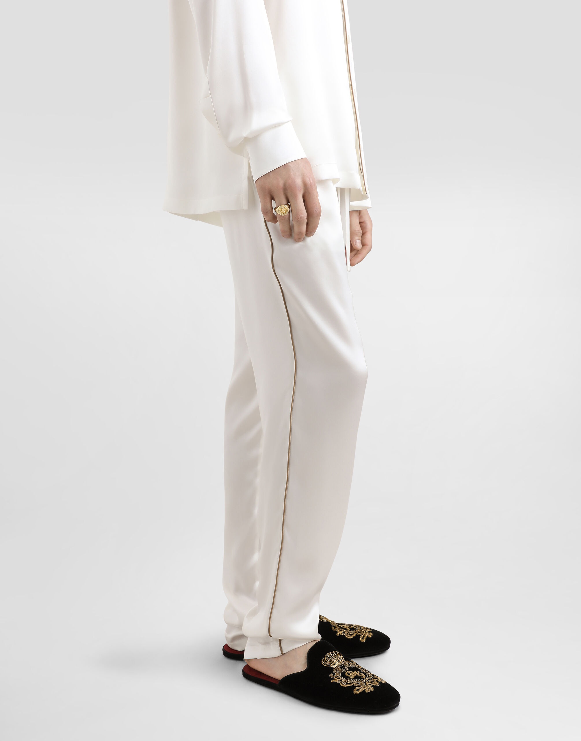 Silk pajama pants with logo embroidery - 4