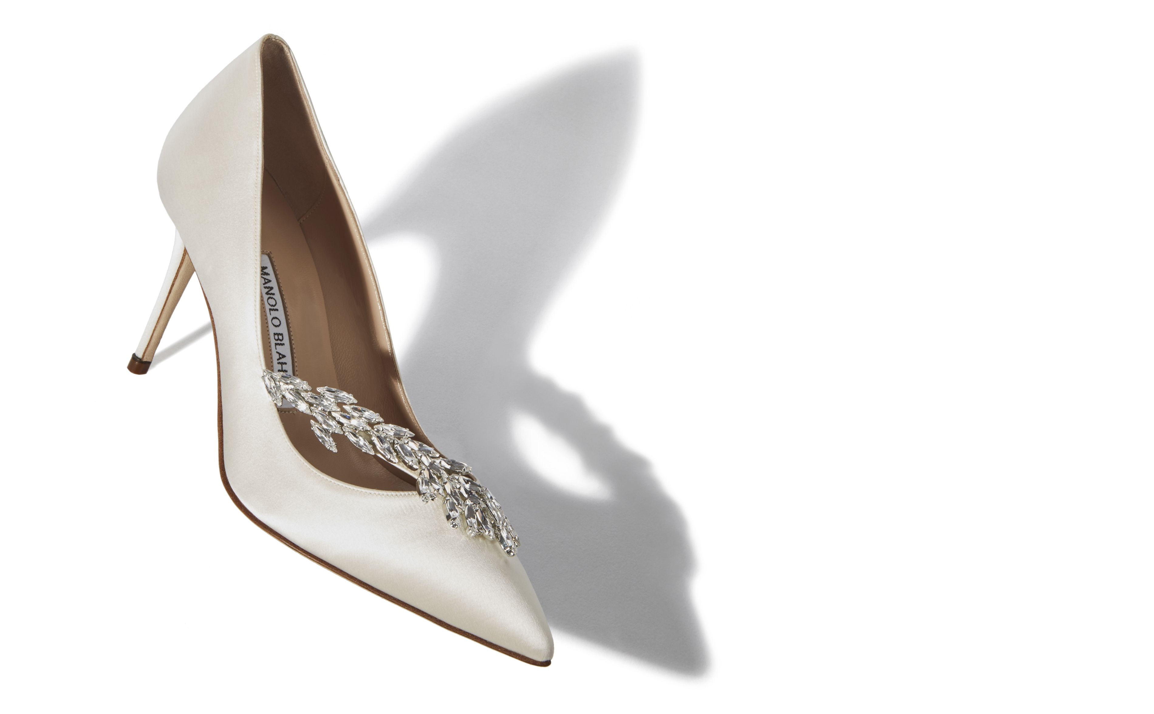 White Satin Jewel Buckle Pumps - 2