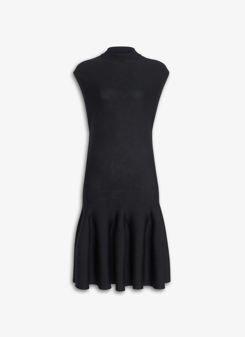 CAP SLEEVE DRESS IN SCULPTURAL GODET KNIT - 1