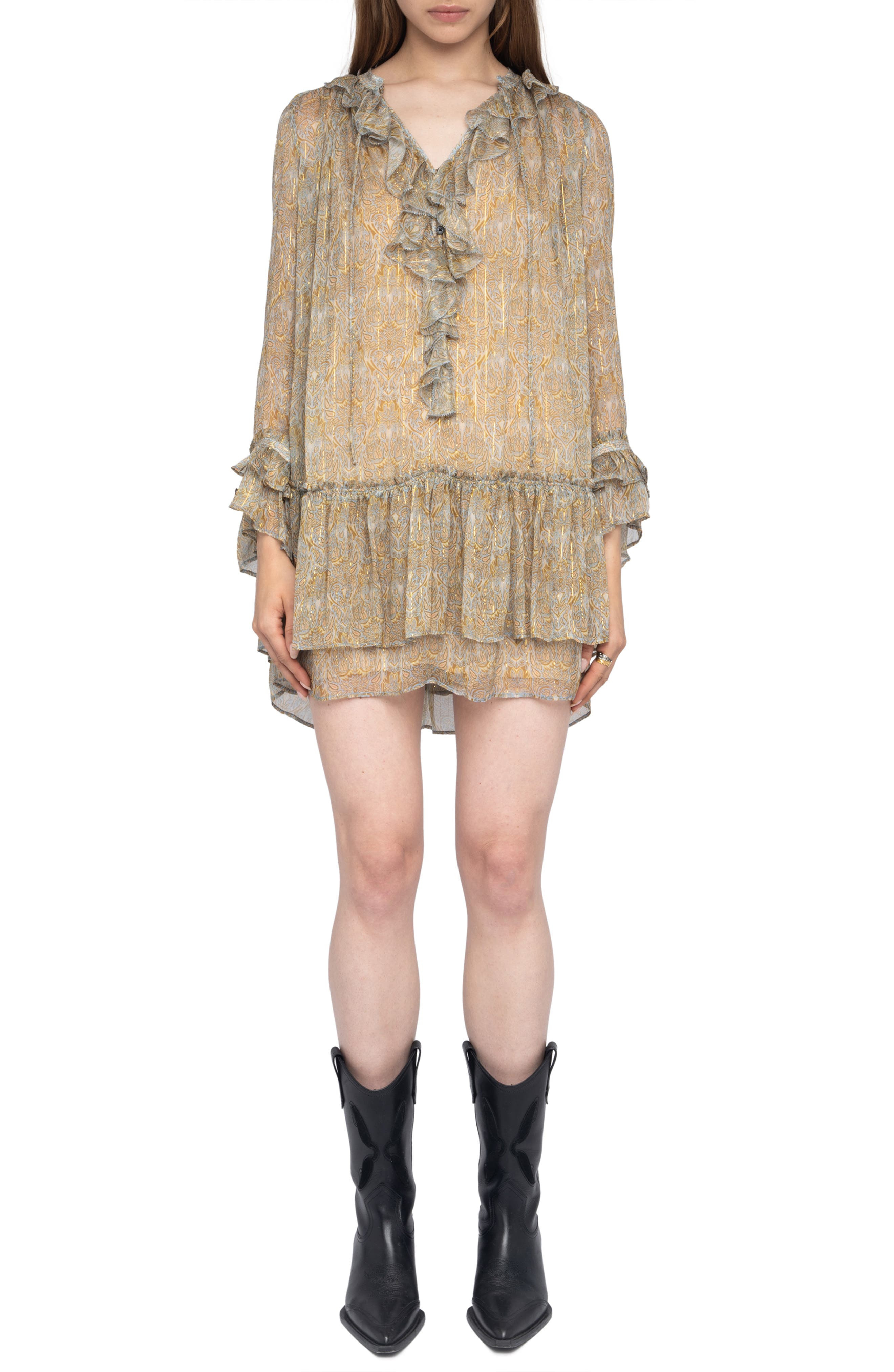 Zadig & Voltaire Alice Paisley Print Long Sleeve Minidress in Cloud at Nordstrom - 1