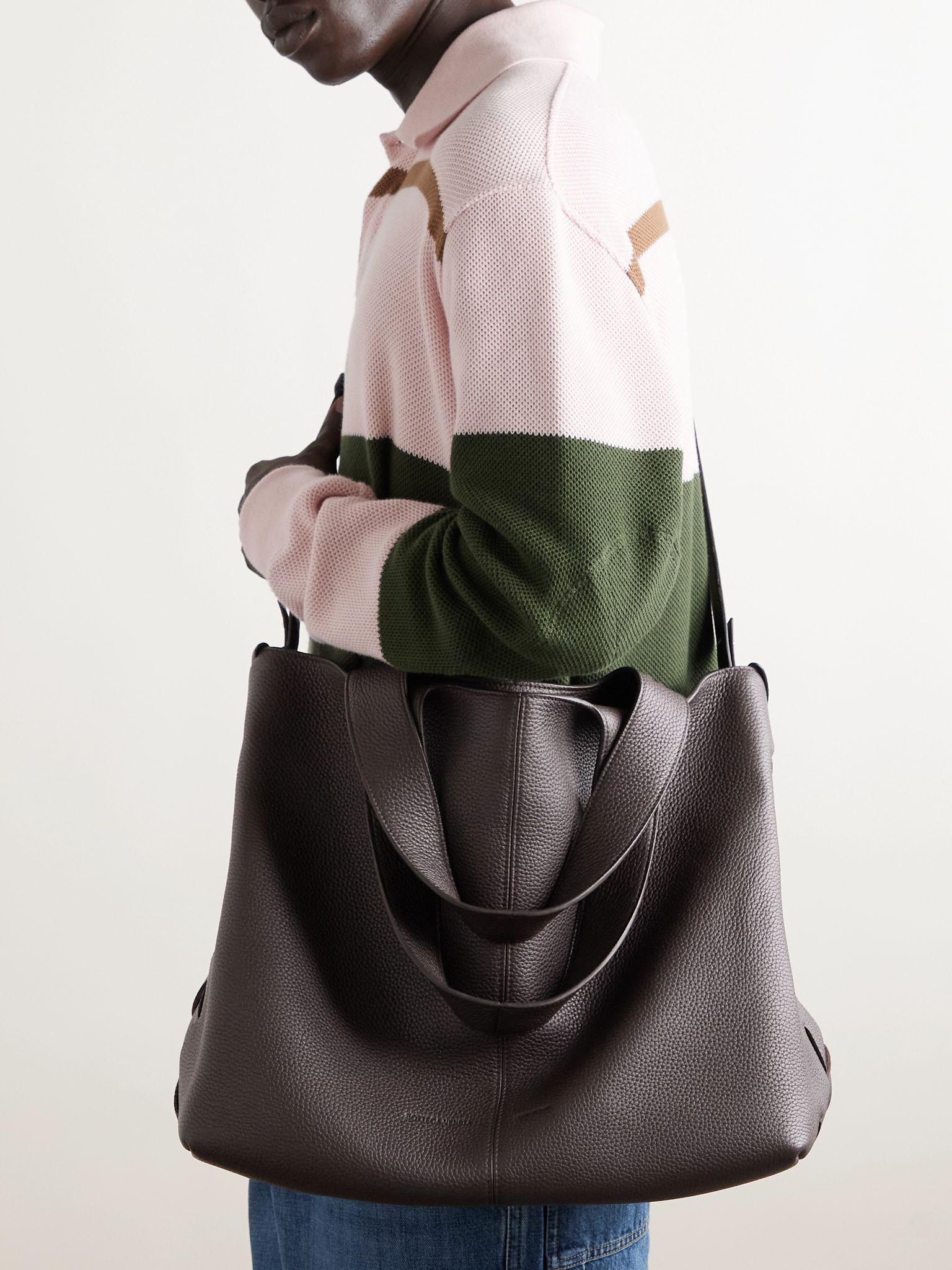 Large Intrecciato-Detailed Full-Grain Leather Tote Bag Brown - 6