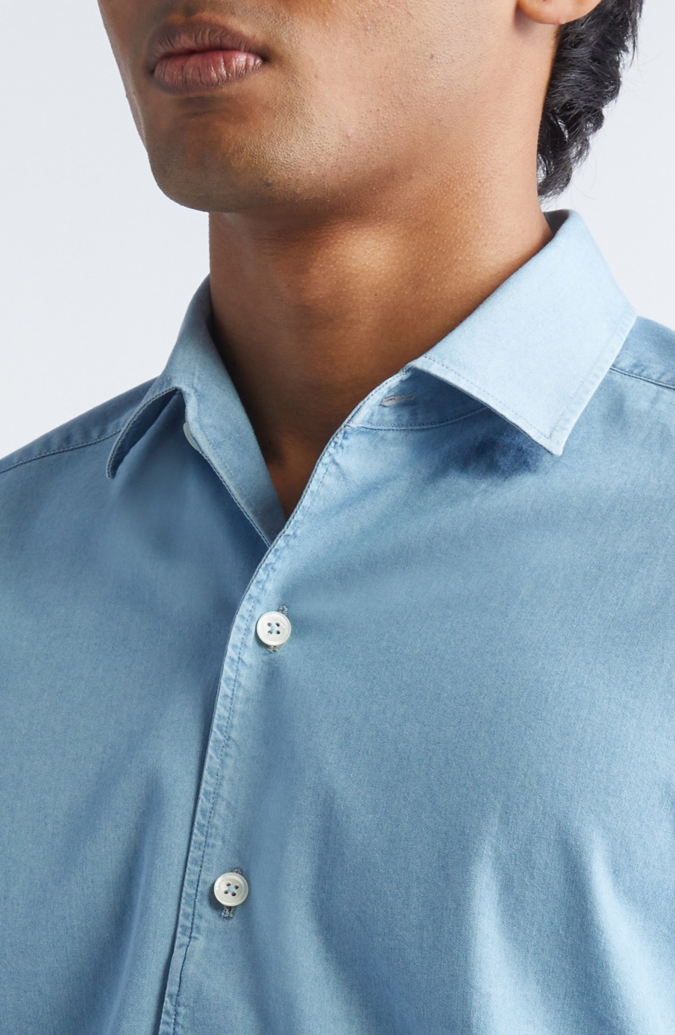 ZEGNA Denim Button-Up Shirt in Light Blue at Nordstrom - 4