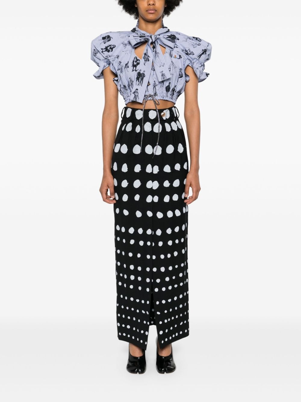 royalty-print striped crop top - 2