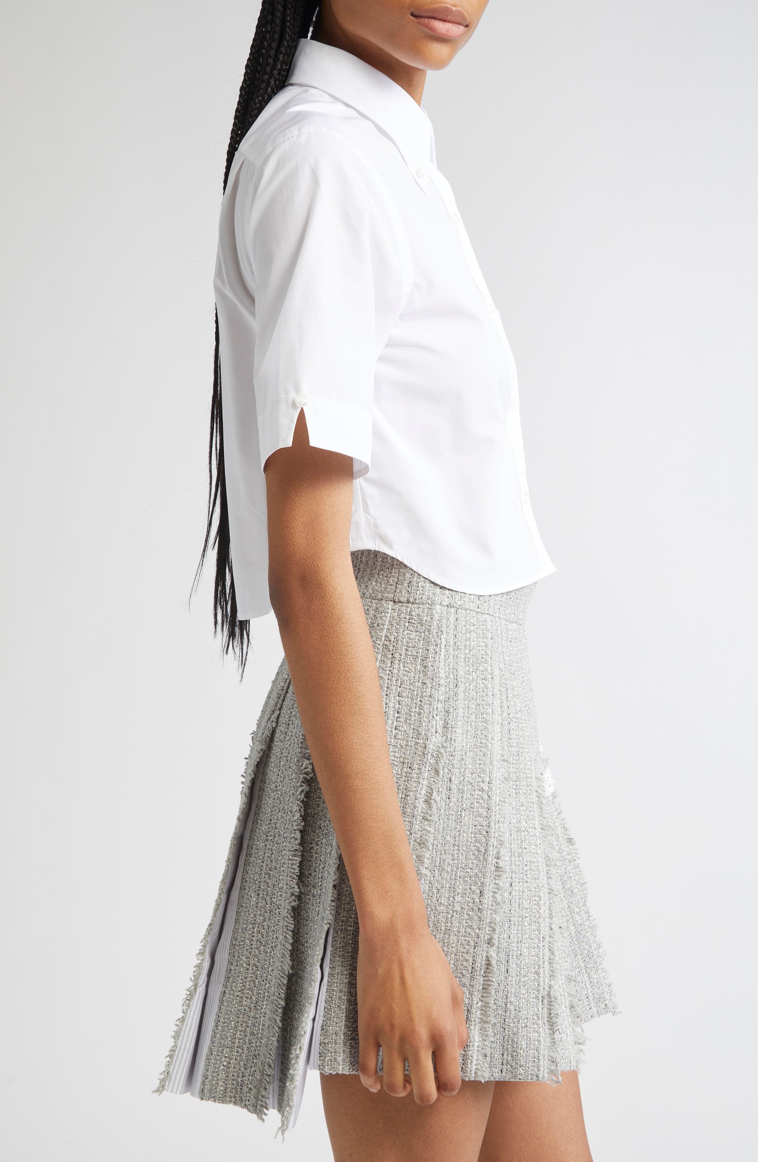 Thom Browne Classic Crop Cotton Poplin Button-Down Shirt in White at Nordstrom - 4