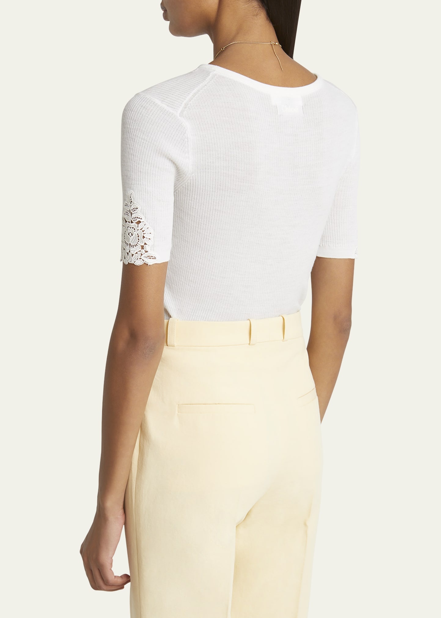 Floral Guipure Lace V-Neck Fitted Top - 3