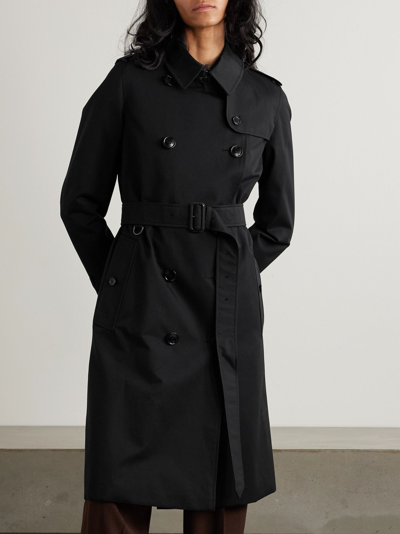 Kensington Long organic cotton-gabardine trench coat Black - 3