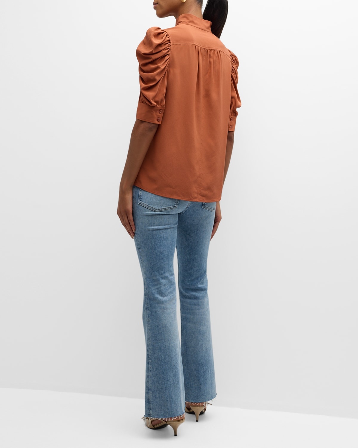 Gillian Silk Collared Puff-Sleeve Top - 6