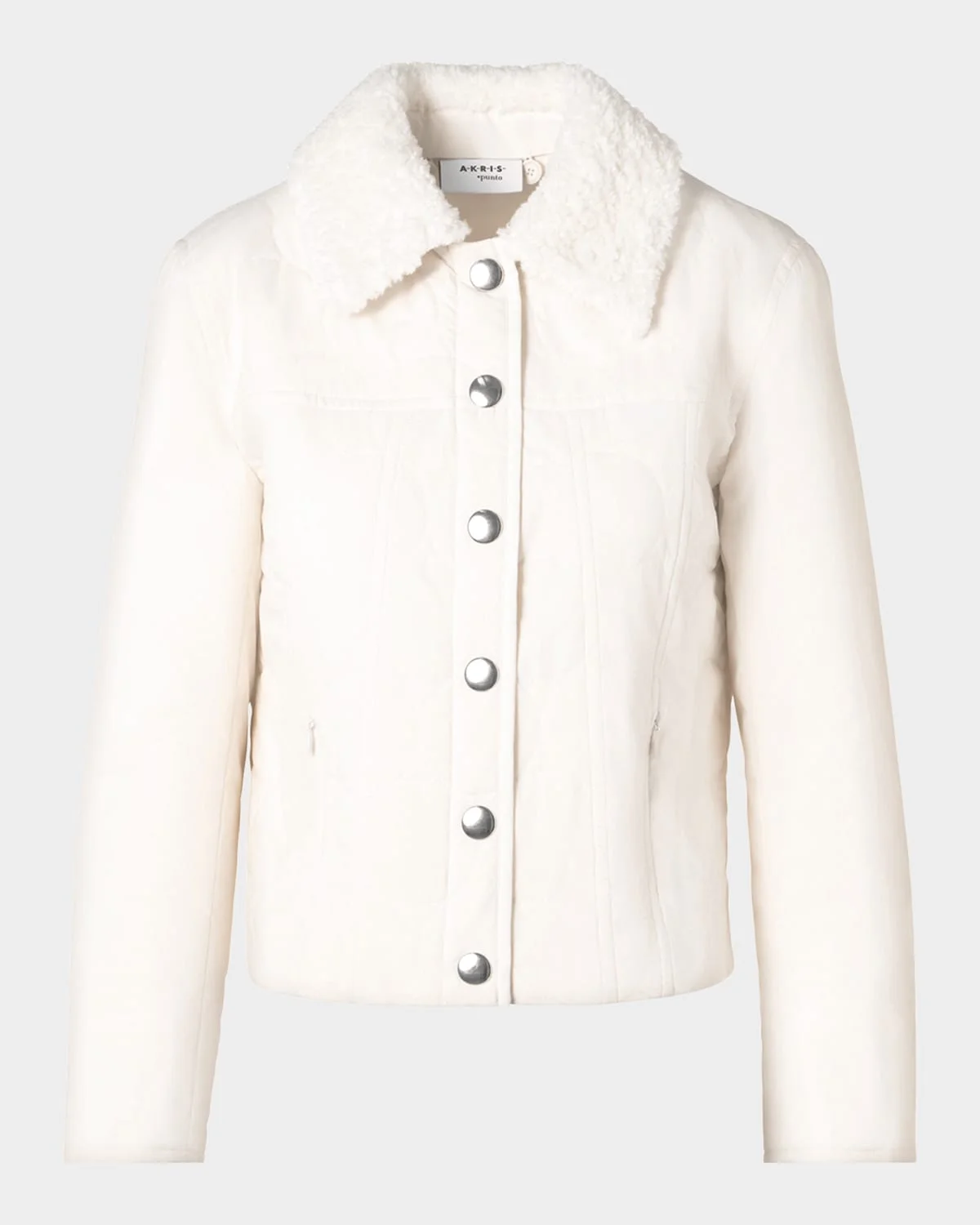 Faux-Fur Collar Dot Puffer Jacket - 1
