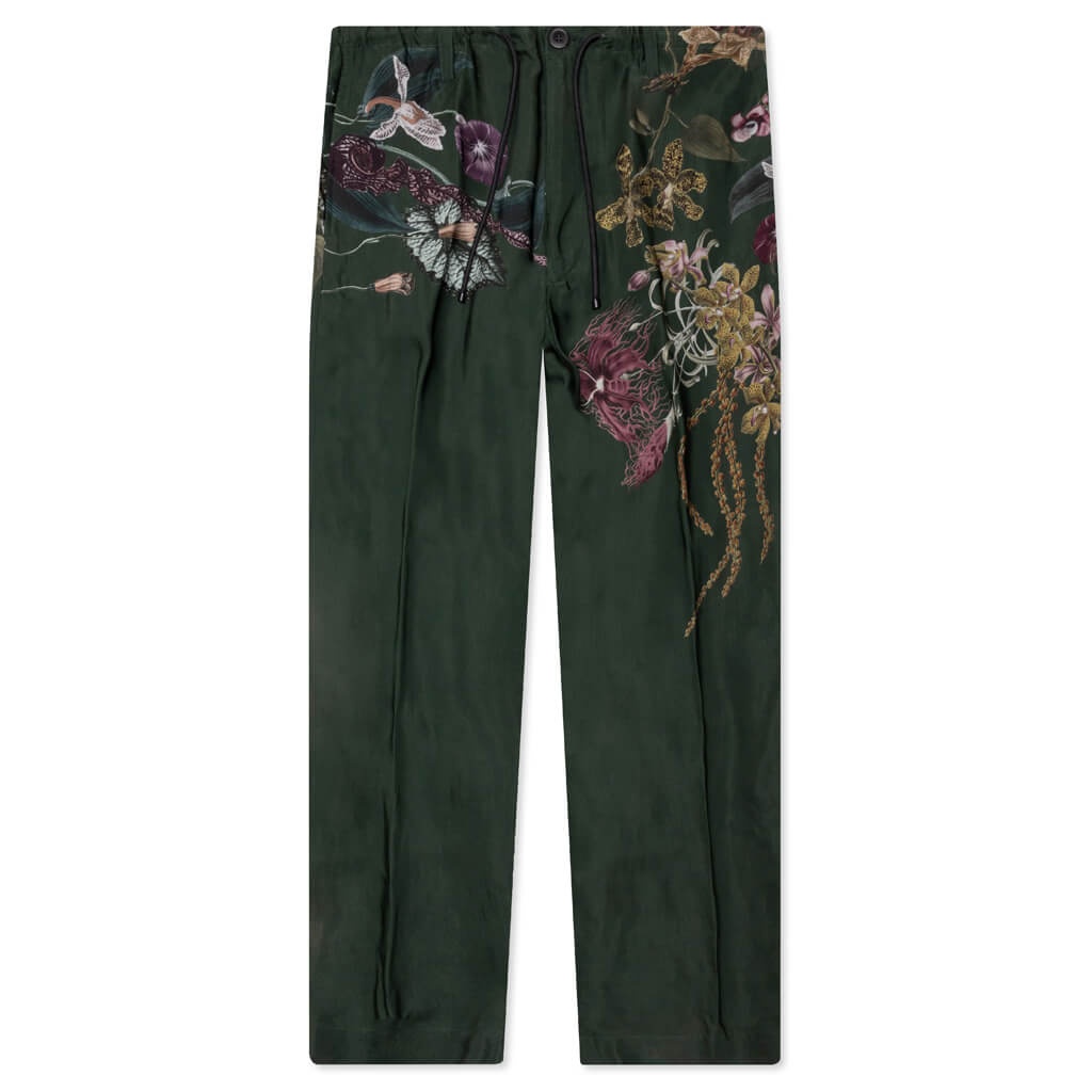 GREEN PLEAT-FRONT TROUSERS WITH FLORAL PATTERN 7092 M.W. - BOT - 1