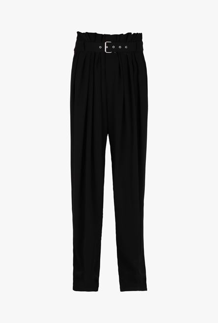High-waisted black pleated crepe harem cut pants - 1