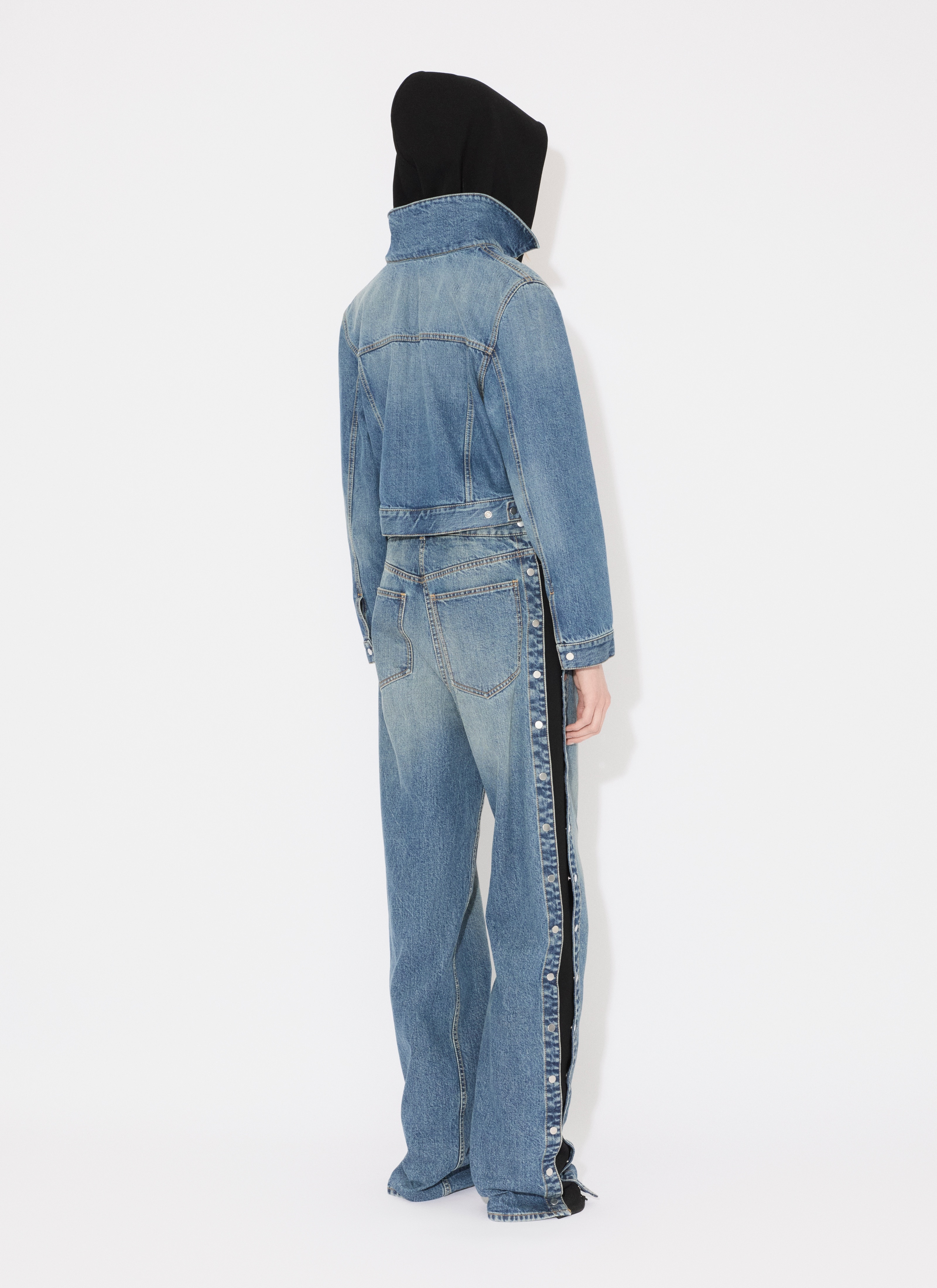 KNIT BAND JEANS IN STONE DENIM - 3