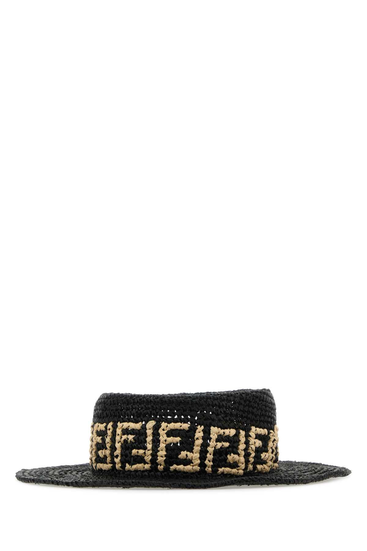 Fendi Men Black Raffia Hat - 1