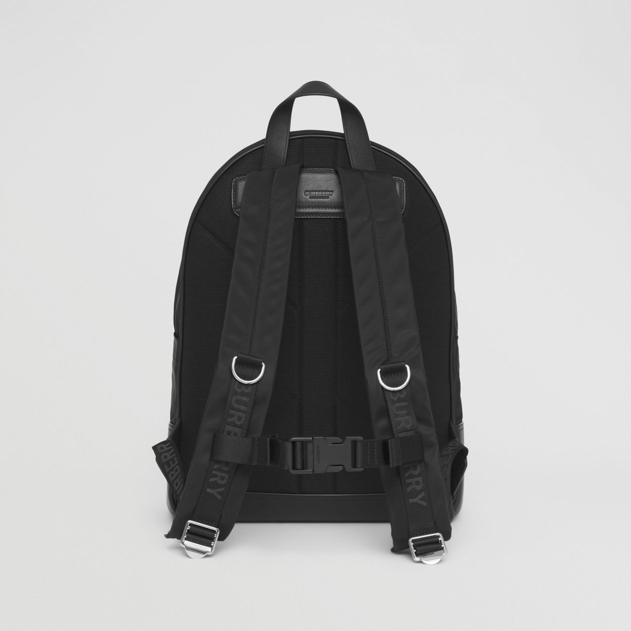 Large Logo Print Nylon and Leather Backpack - 8