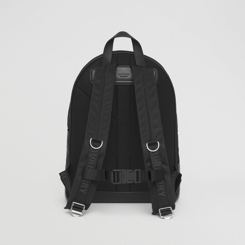 Large Logo Print Nylon and Leather Backpack 8