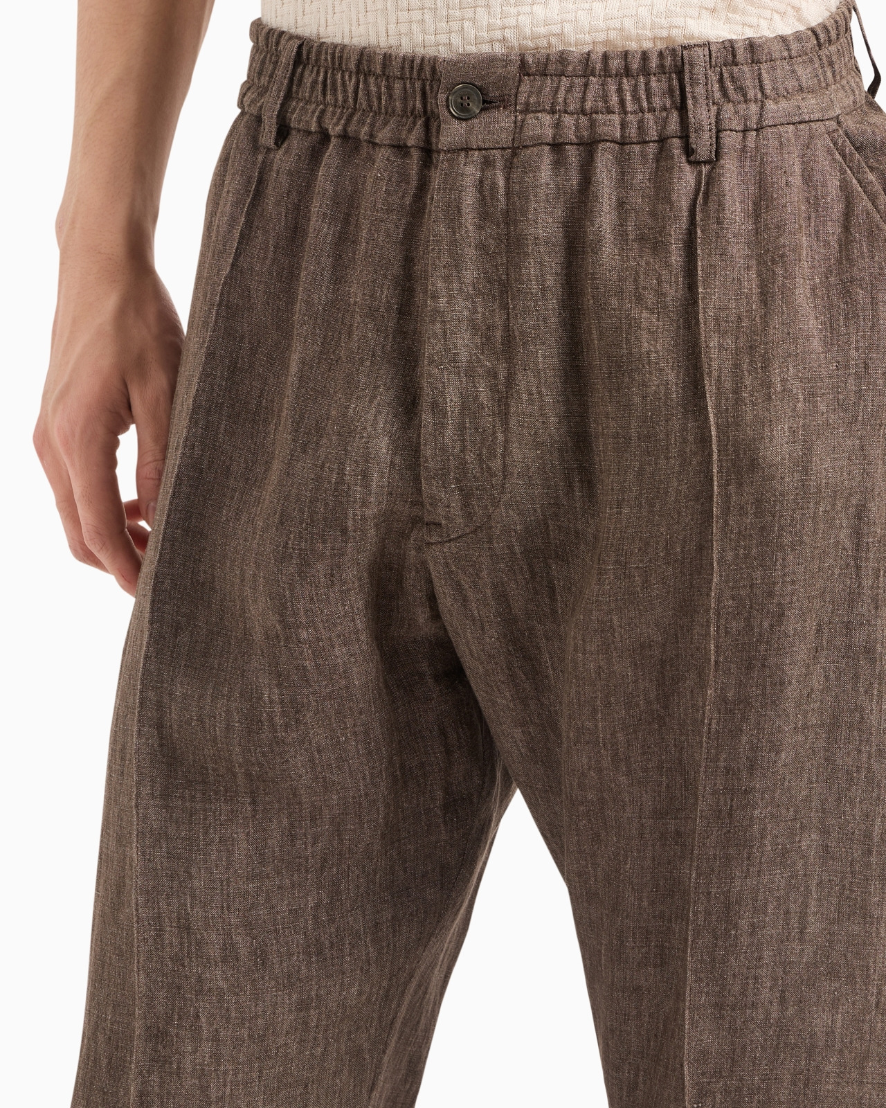 Crêpe-effect faded linen trousers with ribbing - 5