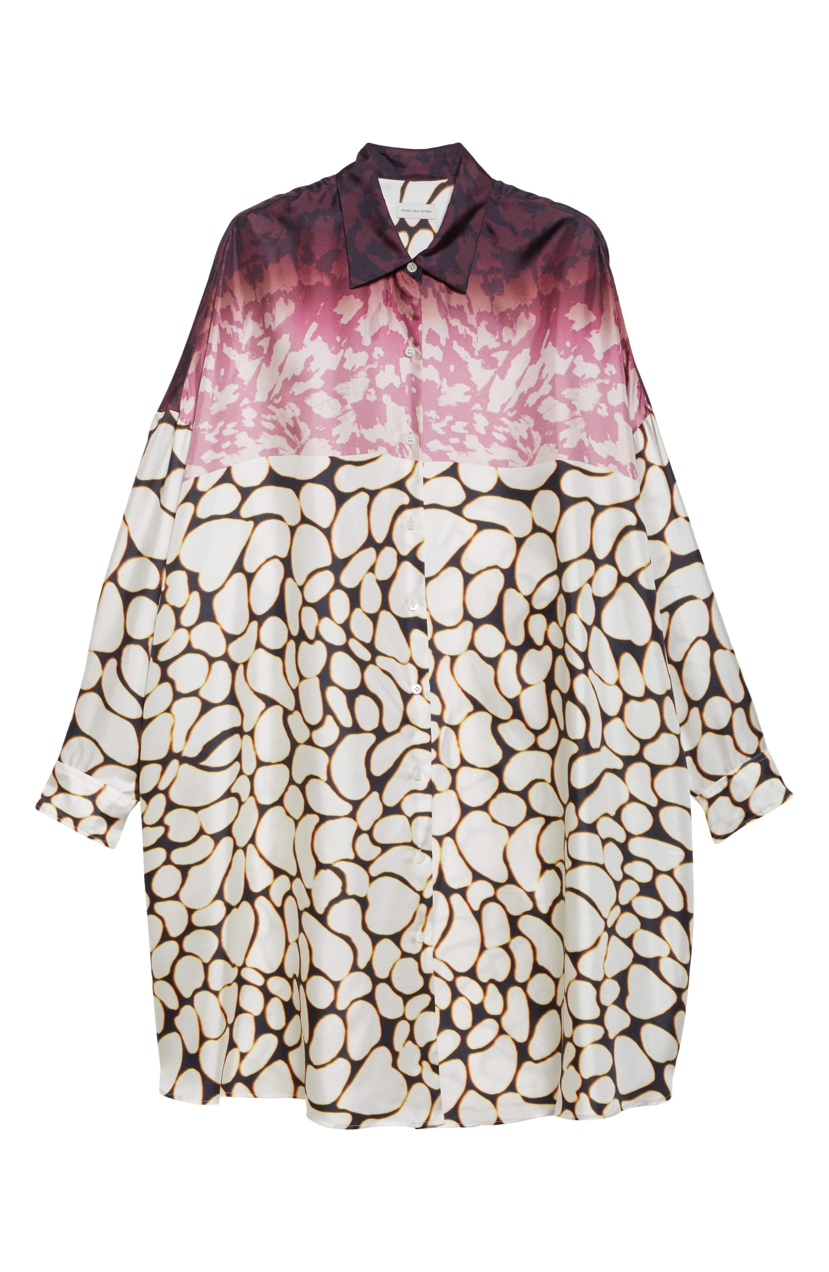 Dries Van Noten Mixed Print Oversize Silk Shirtdress in Off White at Nordstrom - 5