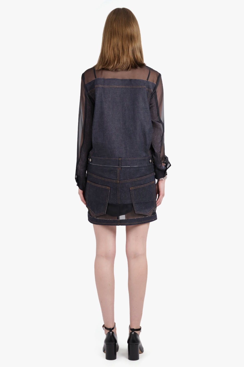 SHEER X DENIM L/S SHIRT DRESS | INDIGO - 4