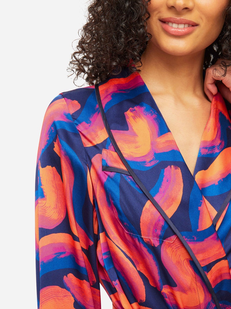 Women's Long Dressing Gown Brindisi 82 Silk Satin Multi - 5