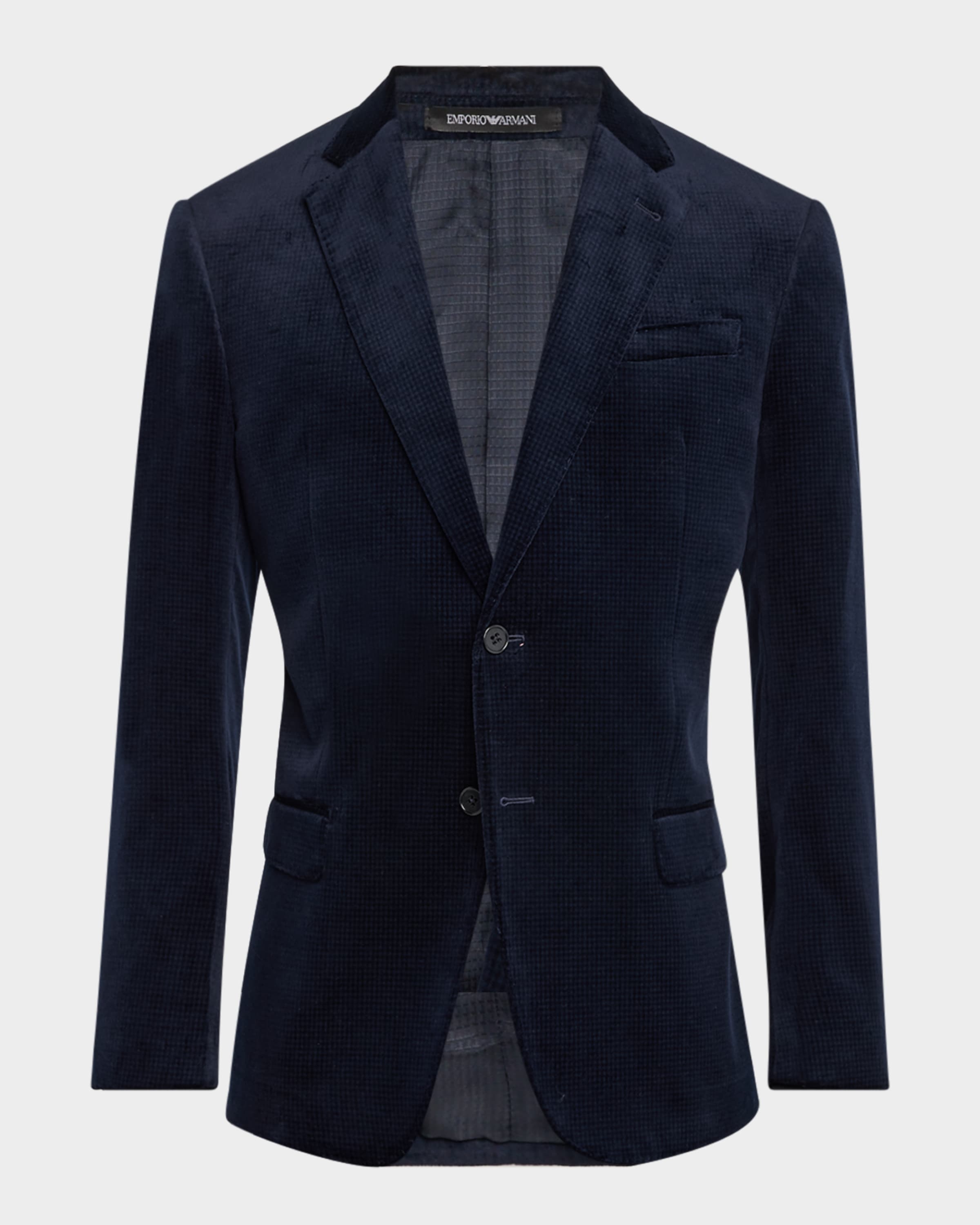 Men's Mini-Check Printed Velvet Blazer - 2