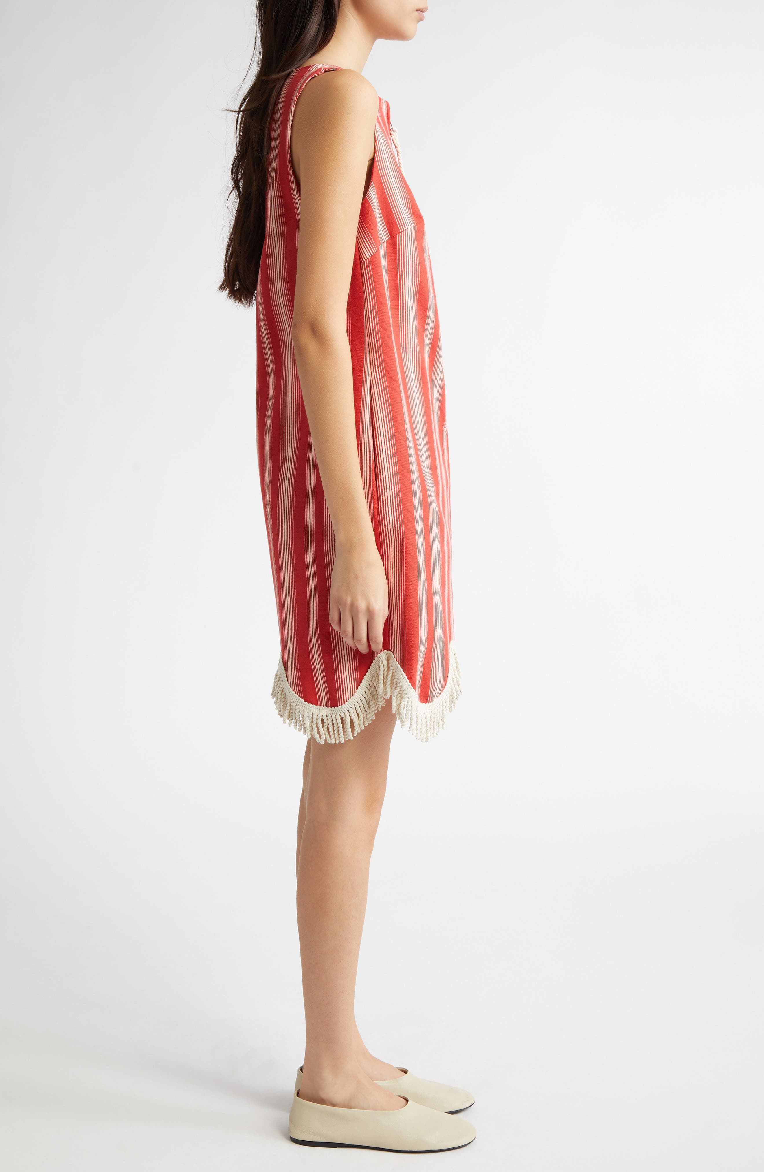 Bode Parasol Stripe Cotton Shift Dress in Red/White at Nordstrom - 3